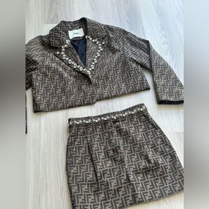 Fendi Black and Brown Monogram Blazer & Skirt Set
